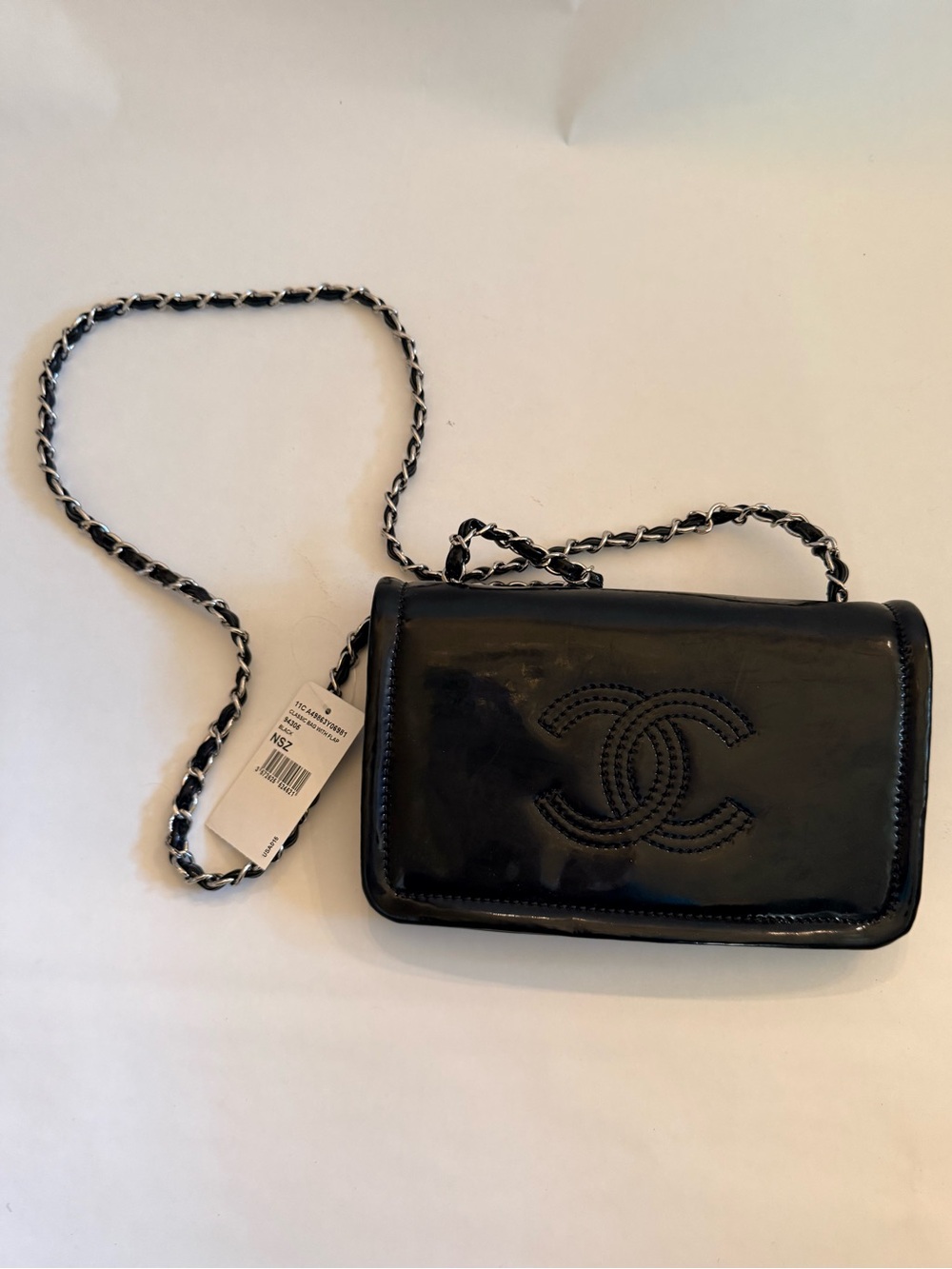 CHANEL Black Quilted Patent Leather Crossbody Bag with Chain Strap NWT
